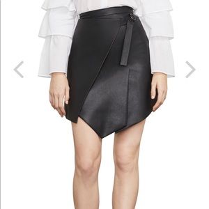 BCBG Maxazria Asymmetrical Black Leather Skirt